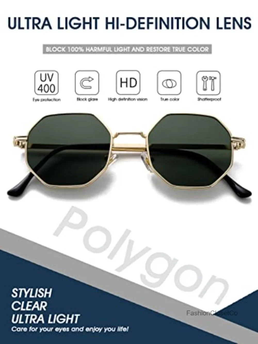 Vintage Octagon Metal Frame Sunglasses UV400 Protection Unisex